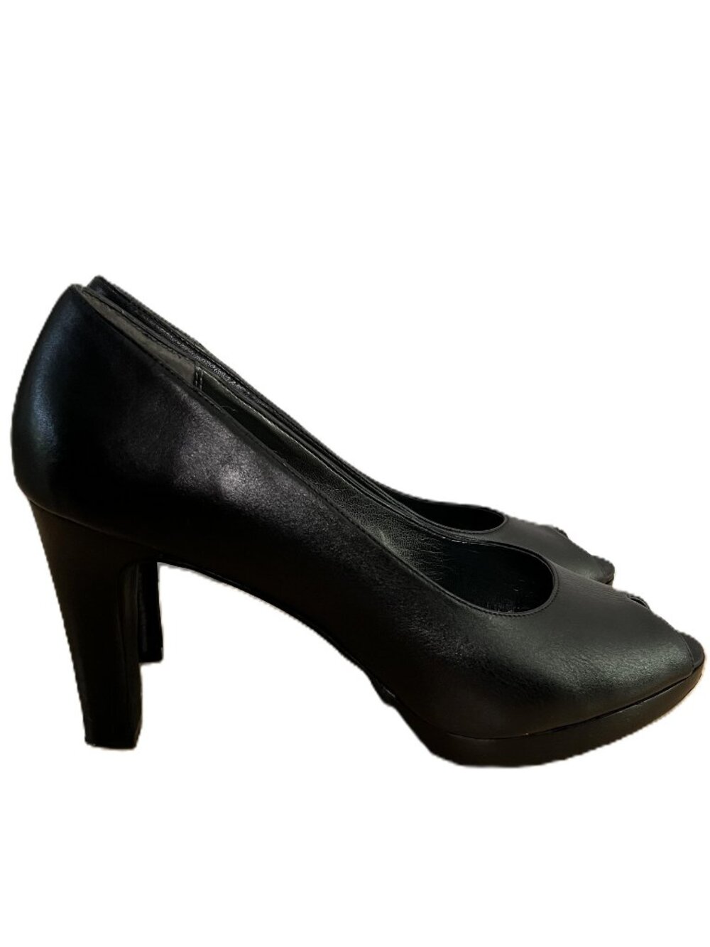 FITZWELL | Black Leather Peep Toe 4" Heels